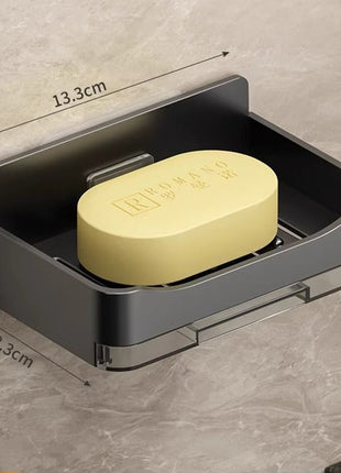 No-Drill Wall-Mounted Soap Dish with Drain Tray for Bathroom Storage