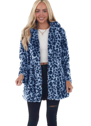 Chic Leopard Print Faux Fur Loose Fit Women's Winter Jacket European Style