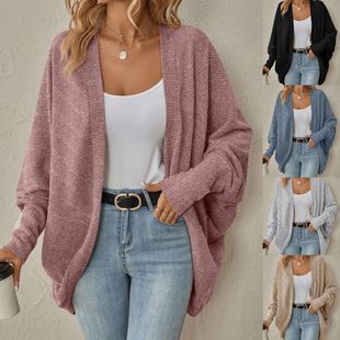 Chic European Style Mid-Length Knitted Cardigan Sweater for Women