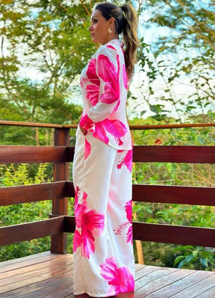 Chic Women's European Style Leisure Shirt & Trousers Set for Autumn