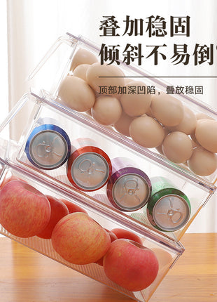 Refrigerator with lid handle stackable storage box Transparent sorting storage anti-skewered food fruit vegetable egg crisper