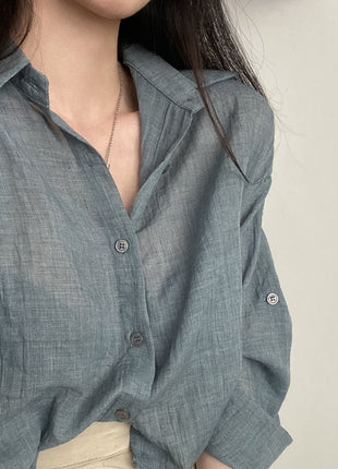 Stylish Solid Color Loose Fit Pleated Long Sleeve Sun Protection Shirt