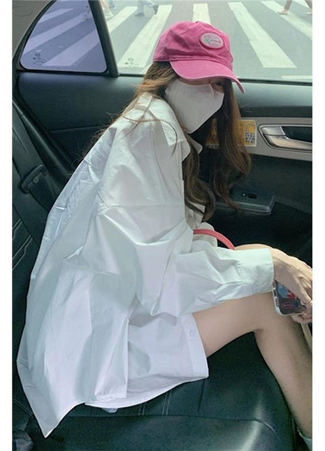 Chic Korean Style White Oversized Long-Sleeve Shirt for Modern Women