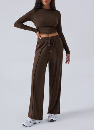 Women's Autumn Loose Fit Long Sleeve Top & Wide-Leg Trousers Set