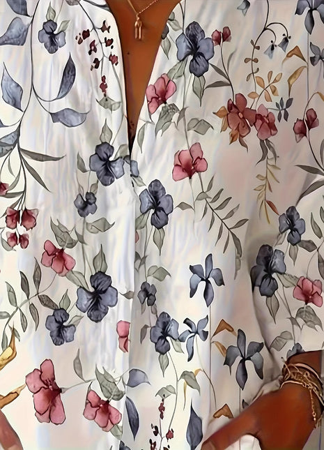 Stylish Women's Floral Print Long Sleeve Loose Casual Button-Up Blouse