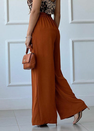 Effortless Women's Lightweight Pleated Wide-Leg Trousers with Elastic Waist