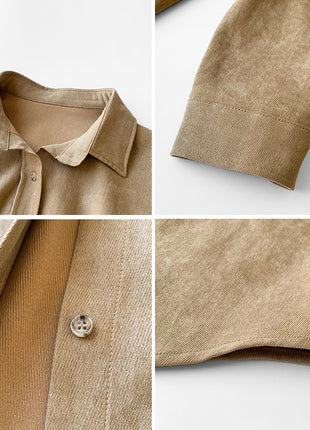 Stylish Women's Corduroy Long-Sleeve Shirt, Retro Design, Versatile Demi-Season Top