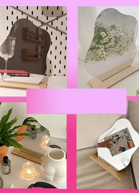 Irregular Makeup Mirror - Modern Decorative Vanity Mirror with Curved Surface, No Frame Needed, Lightweight & Portable for Home, Salon, Photo Shoots - Compatible with Wooden Tables - Durable Plastic Construction, home decoration