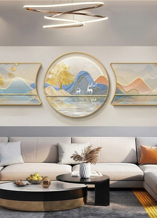2D Flat, 3pcs 2D Flat New HD special-shaped rounded corner decorative painting, Mountain art prints, modern wall art prints, light luxury high-end modern decorative paintings, geometric wall art,
