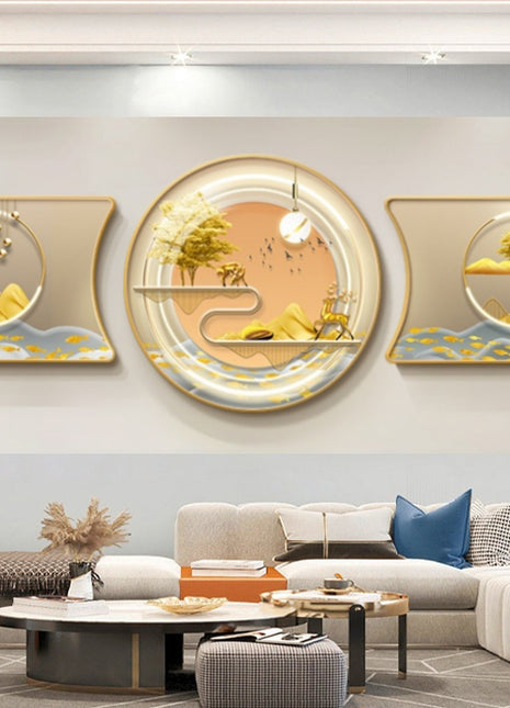 2D Flat, 3pcs 2D Flat New HD special-shaped rounded corner decorative painting, Mountain art prints, modern wall art prints