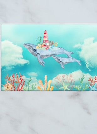 2D Flat, 1pc Large Modern Minimalist Whale Wall Art - Ocean Painting with Whale,  Framed Canvas Print in Sky Blue, for Living Room, Bedroom, Office Decor - Easy Hang Marine Life Poster Sea Decor, Home Decoration