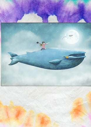 2D Flat, 1pc Large Modern Minimalist Whale Wall Art - Ocean Painting with Whale,  Framed Canvas Print in Sky Blue, for Living Room, Bedroom, Office Decor - Easy Hang Marine Life Poster Sea Decor, Home Decoration
