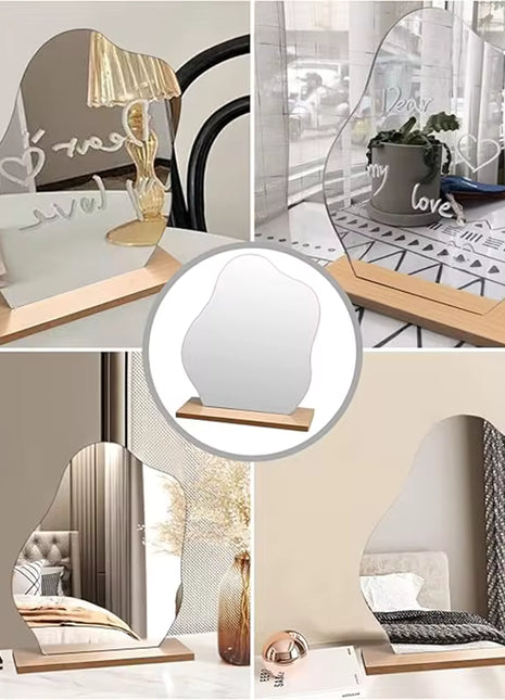 Irregular Makeup Mirror - Modern Decorative Vanity Mirror with Curved Surface, No Frame Needed, Lightweight & Portable for Home, Salon, Photo Shoots - Compatible with Wooden Tables - Durable Plastic Construction, home decoration