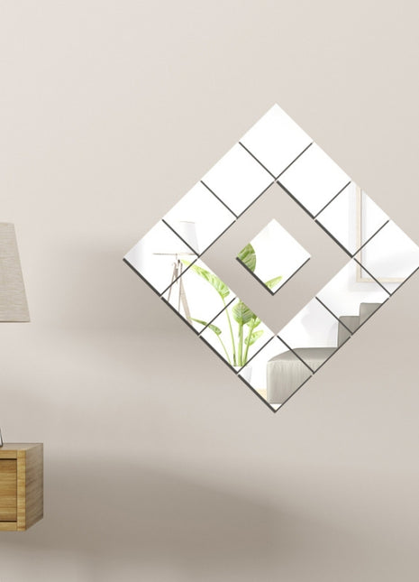 4 PCS Self-Adhesive Acrylic Mirror Tiles - Shatterproof Square Mirror Panels, 1mm Thick Flexible Plastic Glass-like Surface, Easy Peel & Stick Installation for Bathroom, Shower, Living Room, Bedroom