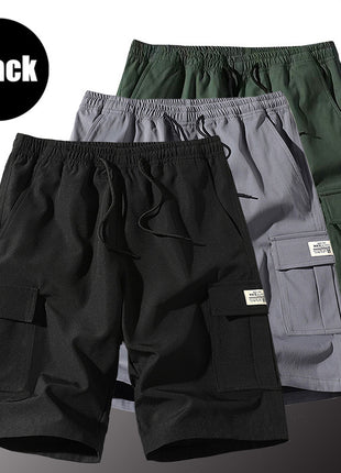 3 Pack Men's Solid Color Shorts Simple All-match Casual 5-point Pants Drawstring Straight Tooling Pants for Men