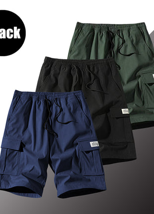 3 Pack Men's Solid Color Shorts Simple All-match Casual 5-point Pants Drawstring Straight Tooling Pants for Men
