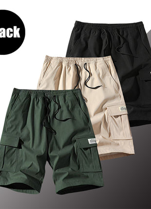 3 Pack Men's Solid Color Shorts Simple All-match Casual 5-point Pants Drawstring Straight Tooling Pants for Men
