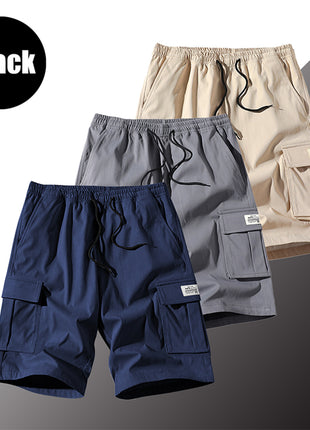 3 Pack Men's Solid Color Shorts Simple All-match Casual 5-point Pants Drawstring Straight Tooling Pants for Men