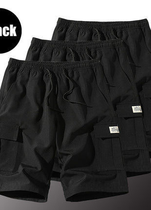 3 Pack Men's Solid Color Shorts Simple All-match Casual 5-point Pants Drawstring Straight Tooling Pants for Men