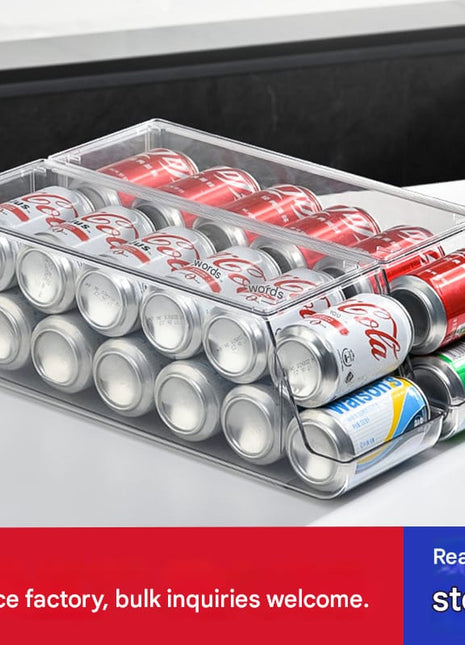 Double-Layer Refrigerator Beverage Storage Box Beer Cola Can Rolling Storage Box Drawer Covered Storage Rack