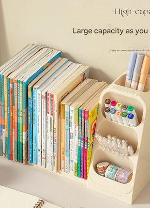 Desk Storage Rack Desktop Bookshelf Student Kidsren's Study Table Pen Holder Storage Bucket Book Telescopic Book Stand