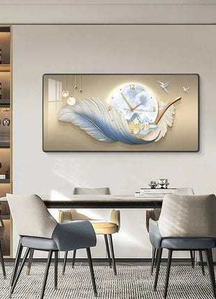 Luxury restaurant wall clock, stylish and silent, feather-themed Auspicious Flying Feathers E 80x40 cm