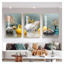 Modern minimalist living room decorative painting , canvas painting with border  With Frame SET OF 3 Good luck and happiness