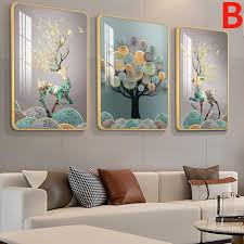 Modern minimalist living room decorative painting , canvas painting with border  With Frame SET OF 3 Abundant blessings and prosperity