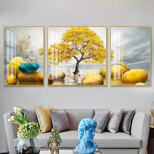 Modern minimalist living room decorative painting , canvas painting with border  With Frame SET OF 3 Fortune and prosperity are coming