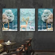 Modern minimalist living room decorative painting , canvas painting with border  With Frame SET OF 3 LUCKY DEER