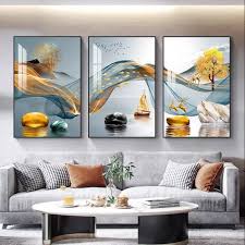 Modern minimalist living room decorative painting , canvas painting with border  With Frame SET OF 3 GOOD FORTUNE SHINES BRIGHTHY