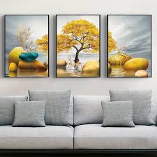 Modern minimalist living room decorative painting , canvas painting with border  With Frame SET OF 3 Fortune and prosperity are coming