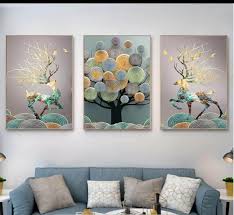 Modern minimalist living room decorative painting , canvas painting with border  With Frame SET OF 3 Abundant blessings and prosperity