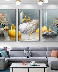 Modern minimalist living room decorative painting , canvas painting with border  With Frame SET OF 3 Good luck and happiness