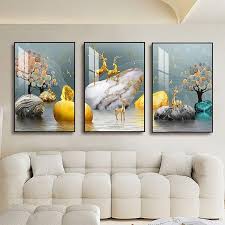 Modern minimalist living room decorative painting , canvas painting with border  With Frame SET OF 3 Good luck and happiness