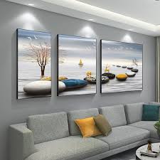 Modern minimalist living room decorative painting , canvas painting with border  With Frame SET OF 3 GOOD FORTUNE COMES FROM STONES