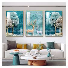 Modern minimalist living room decorative painting , canvas painting with border  With Frame SET OF 3 LUCKY DEER
