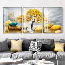 Modern minimalist living room decorative painting , canvas painting with border  With Frame SET OF 3 Fortune and prosperity are coming