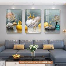 Modern minimalist living room decorative painting , canvas painting with border  With Frame SET OF 3 Good luck and happiness