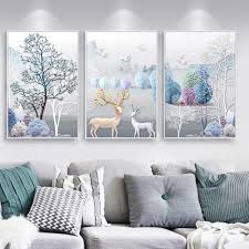 Modern minimalist living room decorative painting , canvas painting with border  With Frame SET OF 3 Fulu Home Delivery
