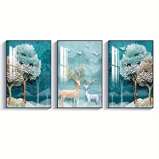 Modern minimalist living room decorative painting , canvas painting with border  With Frame SET OF 3 LUCKY DEER