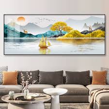 Modern minimalist living room decorative painting , canvas painting with border  With Frame SET OF 3 Fulu Jinshan