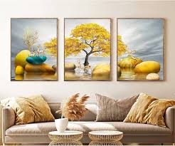 Modern minimalist living room decorative painting , canvas painting with border  With Frame SET OF 3 Fortune and prosperity are coming