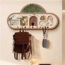 1pc Wall Mounted Key Hook, Wooden Key Hangers with Double Hooks, Multiuse Key Coat Book Sundries Storage Rack, for Bedroom, Office, Living Room, Entryway, Wall wall decor,