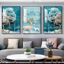 Modern minimalist living room decorative painting , canvas painting with border  With Frame SET OF 3 LUCKY DEER
