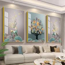 Modern minimalist living room decorative painting , canvas painting with border  With Frame SET OF 3 Abundant blessings and prosperity