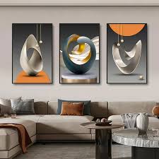Modern minimalist living room decorative painting , canvas painting with border  With Frame SET OF 3 PERFECT MATCH