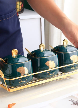 Elegant Kitchen Spice Jar Set with Tray for Seasoning