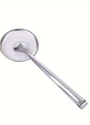 Versatile Stainless Steel Fine Mesh Frying Strainer Spoon with Integrated Clip