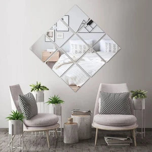 4 PCS Self-Adhesive Acrylic Mirror Tiles - Shatterproof Square Mirror Panels, 1mm Thick Flexible Plastic Glass-like Surface, Easy Peel & Stick Installation for Bathroom, Shower, Living Room, Bedroom